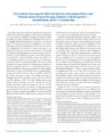 Vaccination Coverage for Selected Vaccines Exemption Rates and Provisional Enrollment Among Children in Kindergarten  United States 201617 School Year