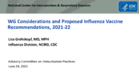 WG considerations and proposed influenza vaccine recommendations 202122