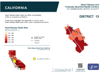 CA Congressional District 13 Heart Disease and Federally Qualified Health Centers Map 118th Congress