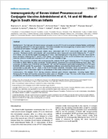 Immunogenicity of SevenValent Pneumococcal Conjugate Vaccine Administered at 6 14 and 40 Weeks of Age in South African Infants