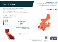 CA Congressional District 31 Heart Disease and Federally Qualified Health Centers Map 118th Congress