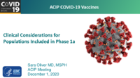 Clinical considerations for populations included in Phase 1a