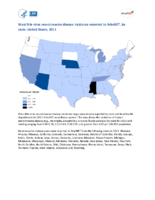 West Nile virus neuroinvasive disease incidence reported to ArboNET by state United States 2011