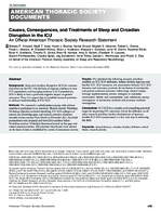 Causes Consequences and Treatments of Sleep and Circadian Disruption in the ICU An Official American Thoracic Society Research Statement