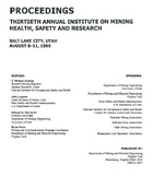 Proceedings of the 30th Annual Institute on Mining Health Safety and Research Salt Lake City Utah August 811 1999