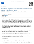 Colorado Reports Three Presumptive Positive H5 Cases in Poultry Workers  CDC Standing by to Confirm Specimens Sending Team to Support State Investigation