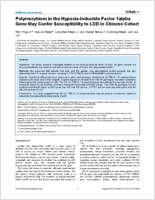Polymorphism in the HypoxiaInducible Factor 1alpha Gene May Confer Susceptibility to LDD in Chinese Cohort