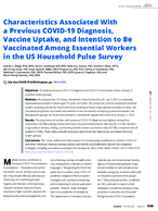 Characteristics Associated with a Previous COVID19 Diagnosis Vaccine Uptake and Intention to Be Vaccinated Among Essential Workers in the US Household Pulse Survey