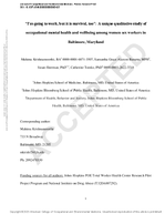 Im Going to Work but It Is Survival Too A Unique Qualitative Study of Occupational Mental Health and Wellbeing Among Women Sex Workers in Baltimore Maryland