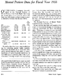 Mental Patient Data For Fiscal Year 1955