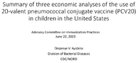 Summary of three economic analyses of the use of  20valent pneumococcal conjugate vaccine PCV20 in children in the United States