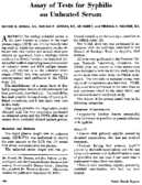 Assay of tests for syphilis on unheated serum