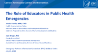 The Role of Educators in Public Health Emergencies