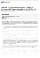 New CDC Vital signs report reveals a decade of continuing HIV inequities on eve of World AIDS Day  new infections dropped among White gay and bisexual men but stayed flat among Black and HispanicLatino gay and bisexual men  media statement embargoed until Tuesday November 30 2021 130 PM ET