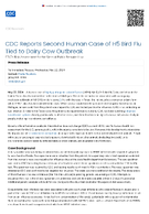 CDC Reports Second Human Case of H5 Bird Flu Tied to Dairy Cow Outbreak  CDCs Risk Assessment for the General Public Remains Low