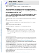 Tanzanias human papillomavirus HPV vaccination program Community awareness feasibility and acceptability of a national HPV vaccination program 2019