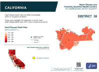 CA Congressional District 38 Heart Disease and Federally Qualified Health Centers Map 118th Congress