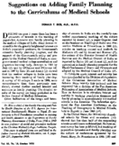 Suggestions On Adding Family Planning To The Curriculums Of Medical Schools