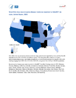 West Nile virus neuroinvasive disease incidence reported to ArboNET by state United States 2005