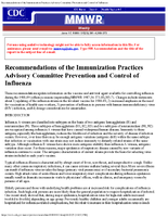 Recommendations of the Immunization Practices Advisory Committee Prevention and Control of Influenza