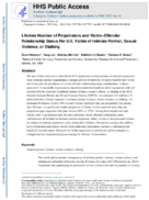 Lifetime Number of Perpetrators and VictimOffender Relationship Status Per US Victim of Intimate Partner Sexual Violence or Stalking