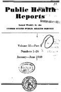 Public Health Reports  v 55 part I numbers 126 JanuaryJune 1940  Index