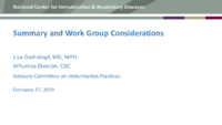 Summary and work group considerations