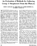 An evaluation of methods for culturing group A streptococci from the pharynx