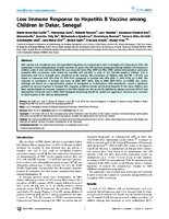 Low Immune Response to Hepatitis B Vaccine among Children in Dakar Senegal