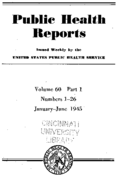 Public Health Reports  v 60 part 1 numbers 126 JanuaryJune 1945  index