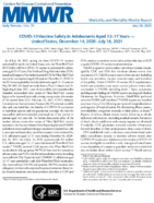 COVID19 Vaccine Safety in Adolescents Aged 1217 Years  United States December 14 2020July 16 2021