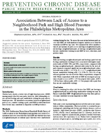 Association Between Lack of Access to a Neighborhood Park and High Blood Pressure in the Philadelphia Metropolitan Area