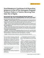 Novel Mutation in Cytochrome B of Plasmodium falciparum in One of Two AtovaquoneProguanil Treatment Failures in Travelers Returning From Same Site in Nigeria