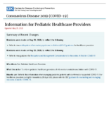 Information for Pediatric Healthcare Providers Updated May 29 2020