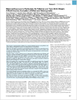 Maternal Exposure to Particulate Air Pollution and Term Birth Weight A MultiCountry Evaluation of Effect and Heterogeneity