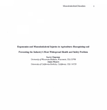 Ergonomics and Musculoskeletal Injuries in Agriculture Recognizing and Preventing the Industrys Most Widespread Health and Safety Problem