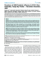 Prevalence of 2009 Pandemic Influenza A H1N1 Virus Antibodies Tampa Bay Florida  NovemberDecember 2009