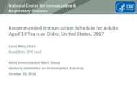 Recommended immunization schedule for adults aged 19 years or older United States 2017