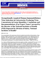 Occupationally acquired human immunodeficiency virus infections in laboratories producing virus concentrates in large quantities  conclusions and recommendations of an expert team convened by the director of the National Institutes of Health NIH