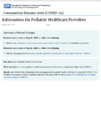Information for Pediatric Healthcare Providers Updated May 29 2020
