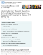 Interim Guidelines for Biosafety and COVID19 Interim Laboratory Biosafety Guidelines for Handling and Processing Specimens Associated with Coronavirus Disease 2019 COVID19 Aug 11 2020