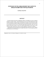 Experience Of Field Measurement And Computer Simulation Methods For Pillar Design Proceedings Of The Second International Workshop On Coal Pillar Mechanics And Design