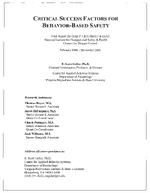 Critical Success Factors for BehaviorBased Safety
