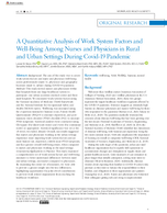 A Quantitative Analysis of Work System Factors and WellBeing Among Nurses and Physicians in Rural and Urban Settings During COVID19 Pandemic