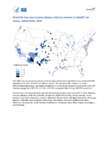 West Nile virus neuroinvasive disease incidence reported to ArboNET by county United States 2010