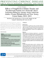 Effects of Neighborhood Ethnic Density and Psychosocial Factors on Colorectal Cancer Screening Behavior Among Asian American Adults Greater Philadelphia and New Jersey United States 20142019