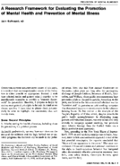 A Research Framework For Evaluating The Promotion Of Mental Health And Prevention Of Mental Illness