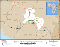 Districts and Cities Reporting Suspect Cases of Ebola Hemorrhagic Fever Updated March 26 2014