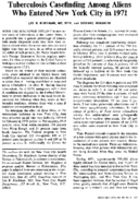 Tuberculosis Case finding Among Aliens Who Entered New York City In 1971