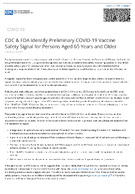 CDC  FDA Identify Preliminary COVID19 Vaccine Safety Signal for Persons Aged 65 Years and Older